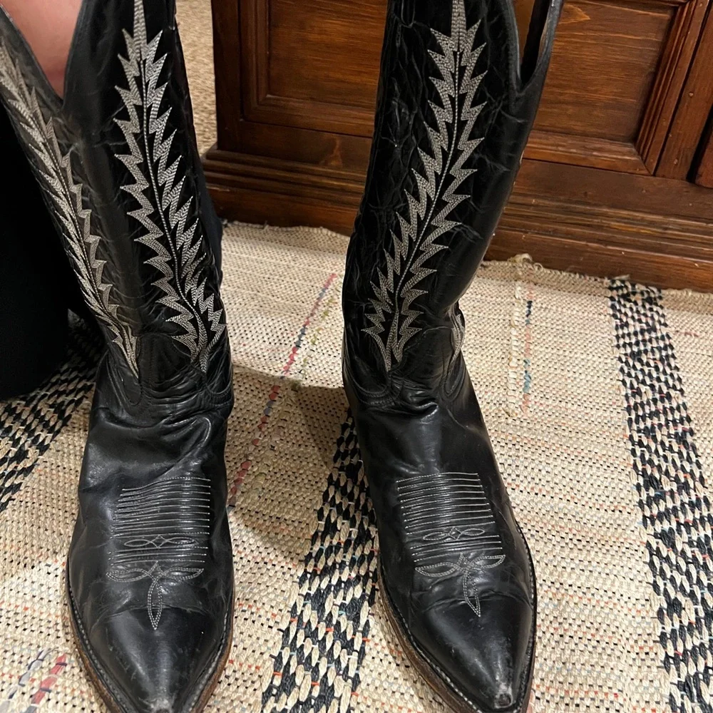 Tony Lama Black and Gray Cowboy Boots Vintage 1988 Men’s great condition ! - Picture 2 of 2